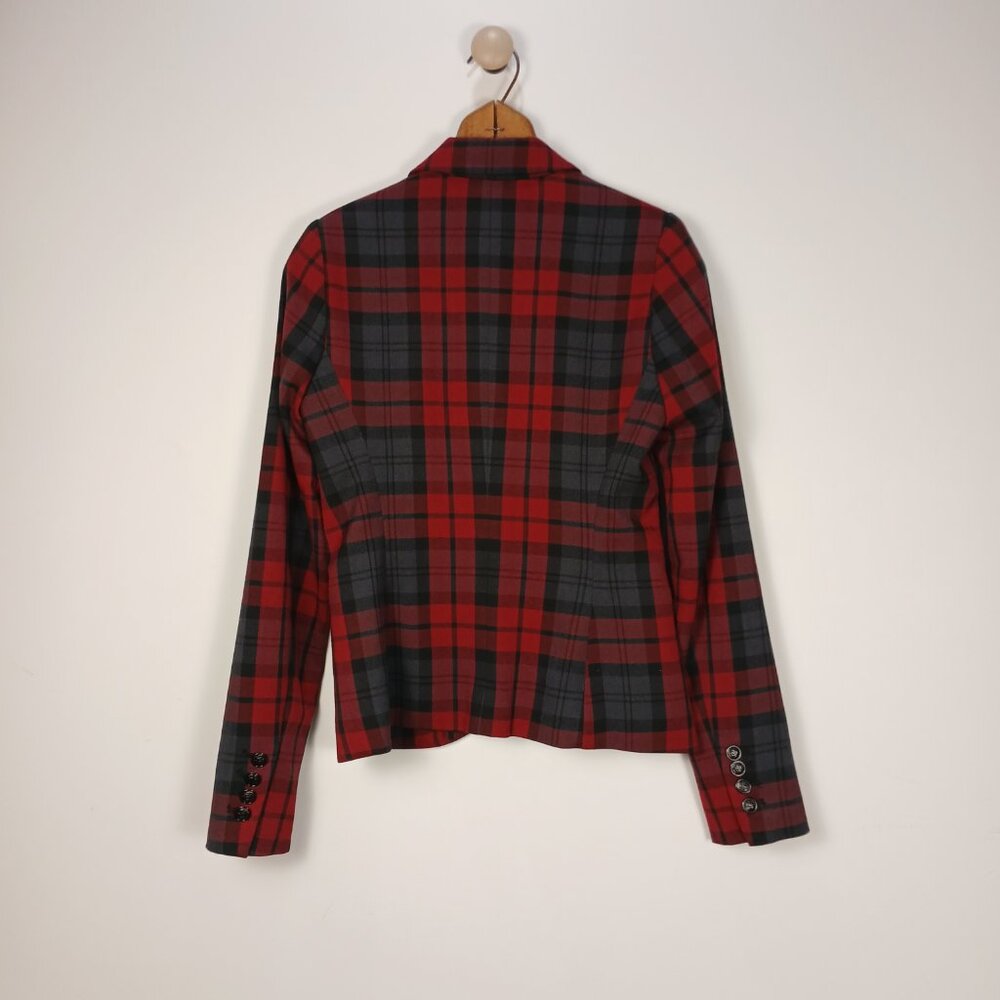 Vintage Chic by Jacob Red Black Plaid Blazer Women’s XS Tartan One Button Retro - Picture 6 of 10